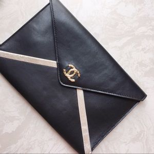 Chanel lamb skin leather black clutch